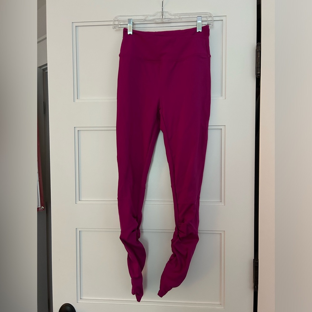 Free People Movement. Magenta Leggings Ruched Bottom, Cross Waisted.
